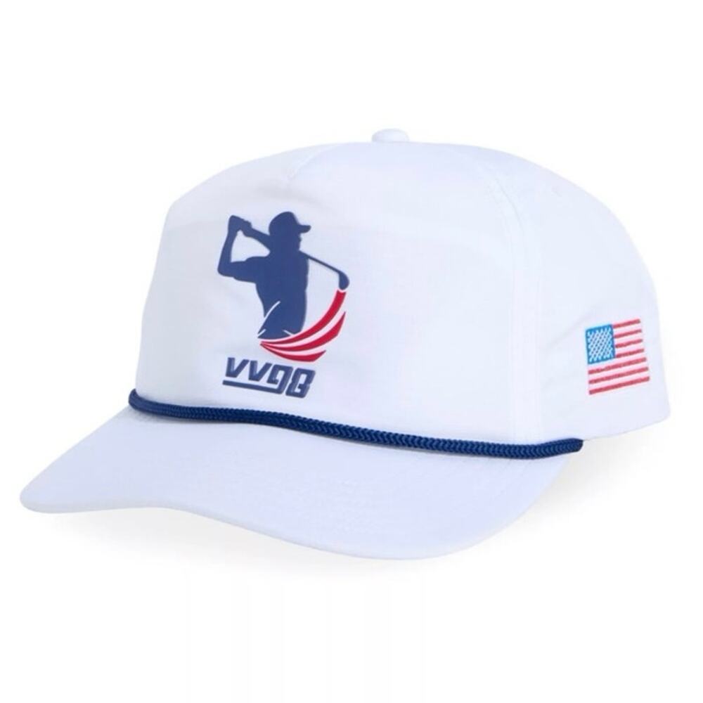 Vineyard Vines Golf Performance Flat Brim Hat Mens nwt white modern sporty look